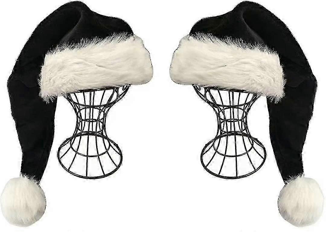 ブラックサンタハット - ブラックアンドホワイトクリスマスハットパック2個