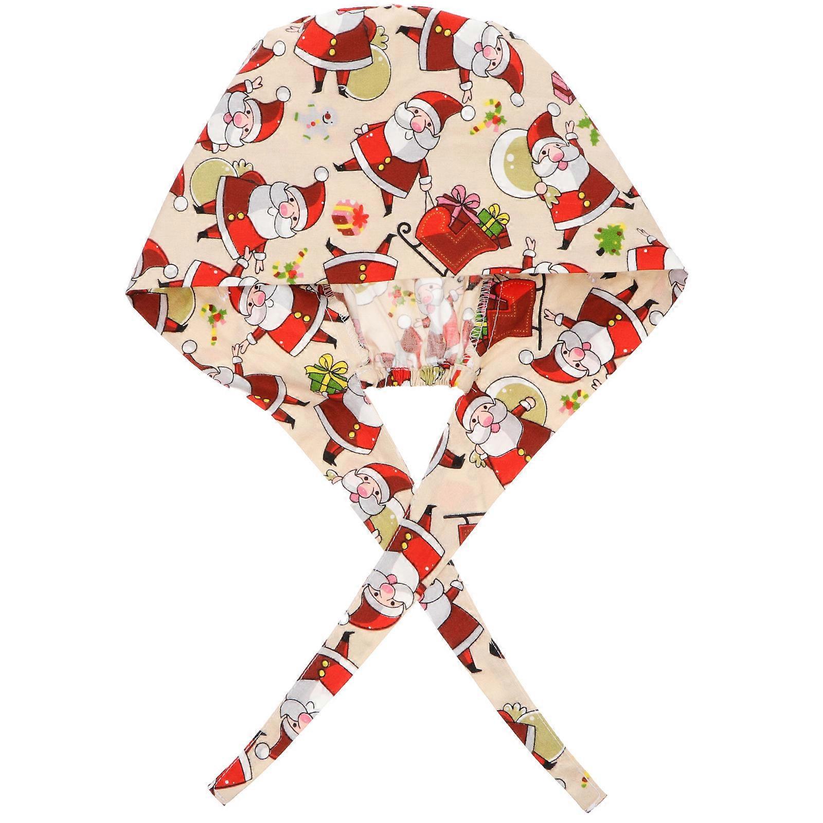 Christmas Pattern Cotton Cap with Button for Wearing Suitable for Doctors Nurses Multi Color