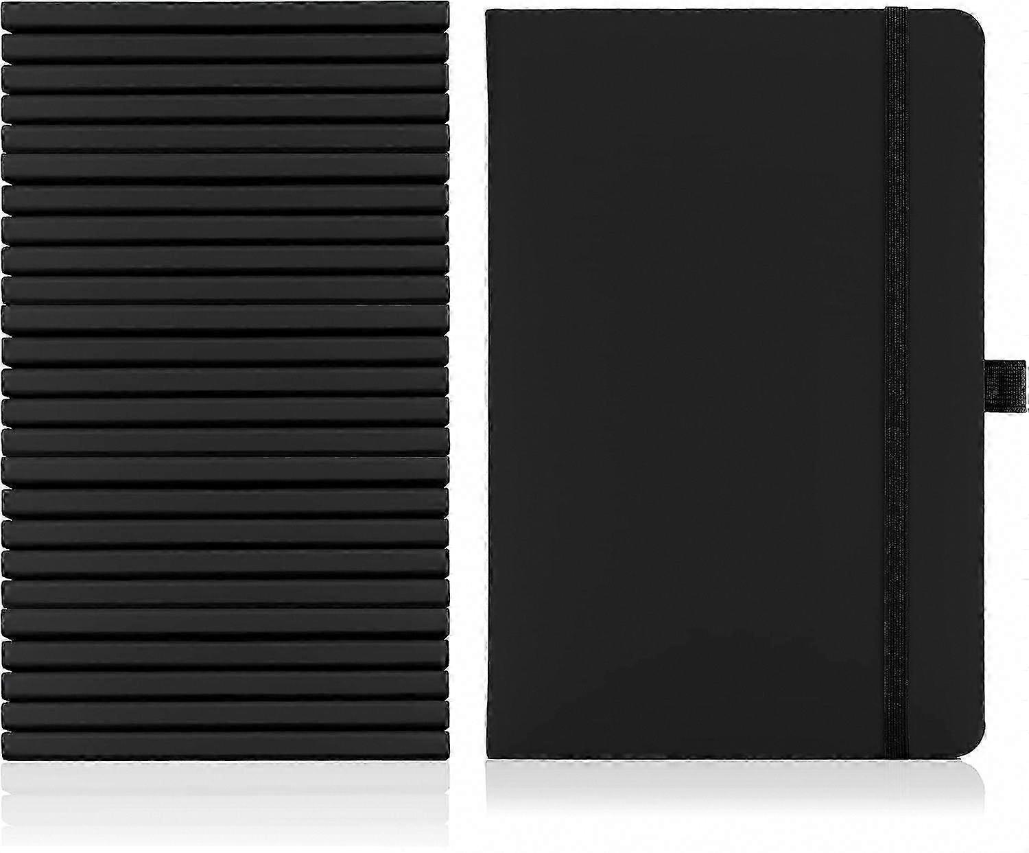 دفتر ملاحظات مبطن مقاس A5 مع حلقة قلم وشريط - مجلة ذات غلاف مقوى متوسط الحجم ، ورق مستدام ، أسود