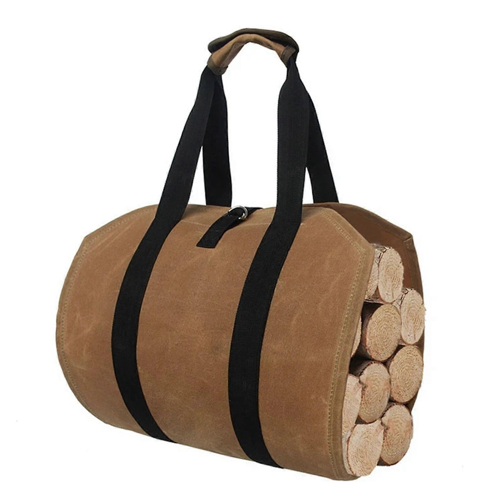 Brennholzträger Aufbewahrungstasche, Tragbare Canvas Tasche für Streichhölzer, Holzscheit Handtasche für Camping und Grill, Khaki