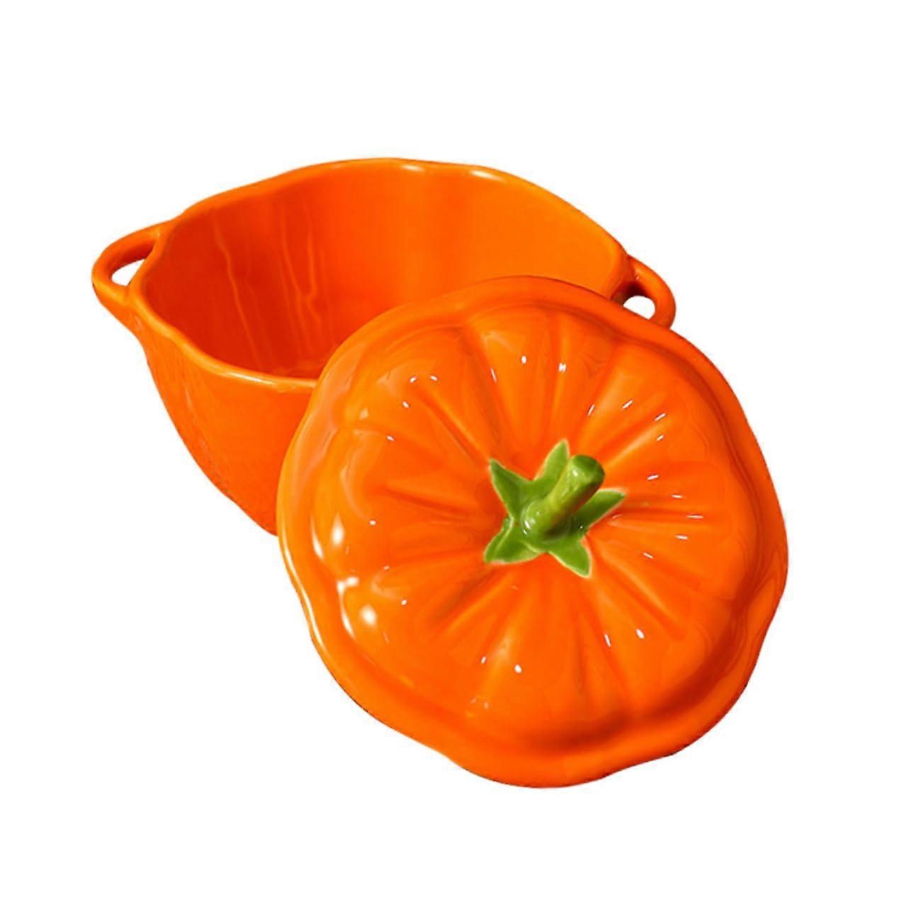Creative Pumpkin Shape Ceramic Soup Bowl With Lid For Home And Outdoor Use Decoration And Storage