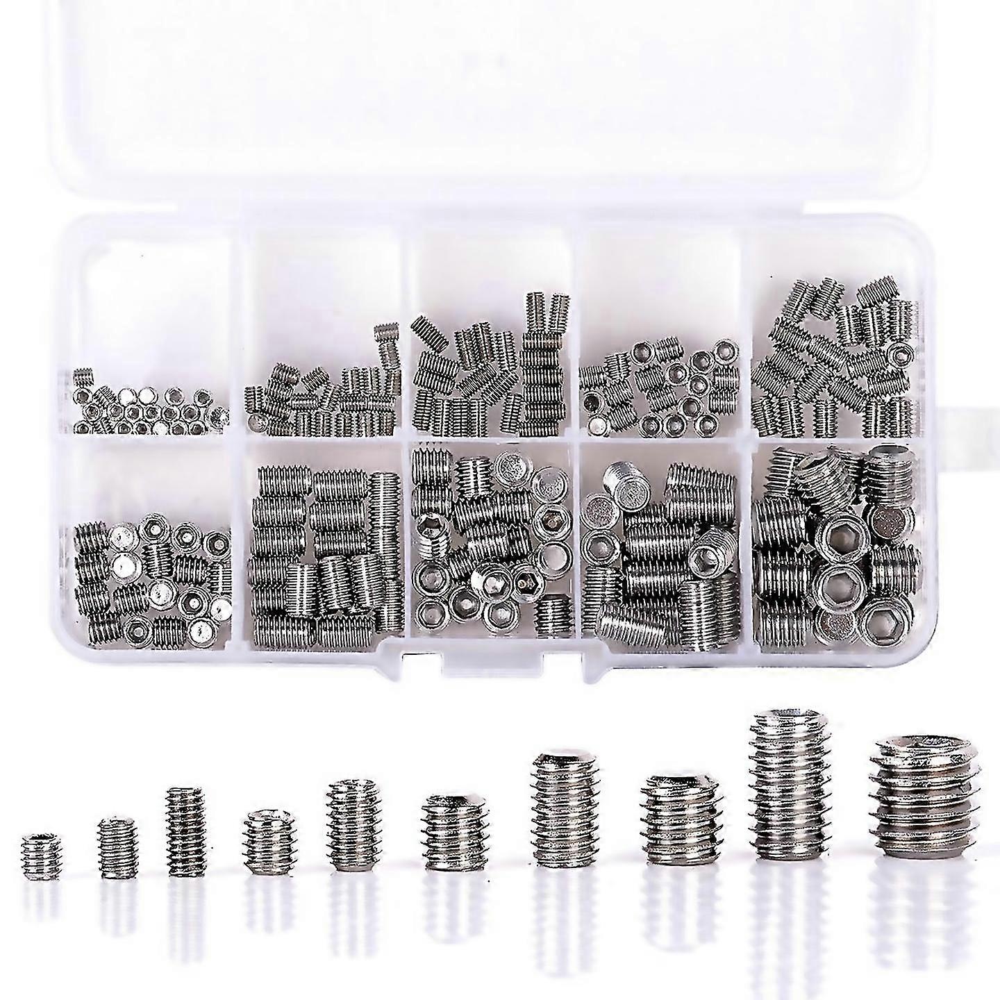 For 200pcs Grub Screws Hex Socket Screw Assortment Kit Set M3m5m6m8