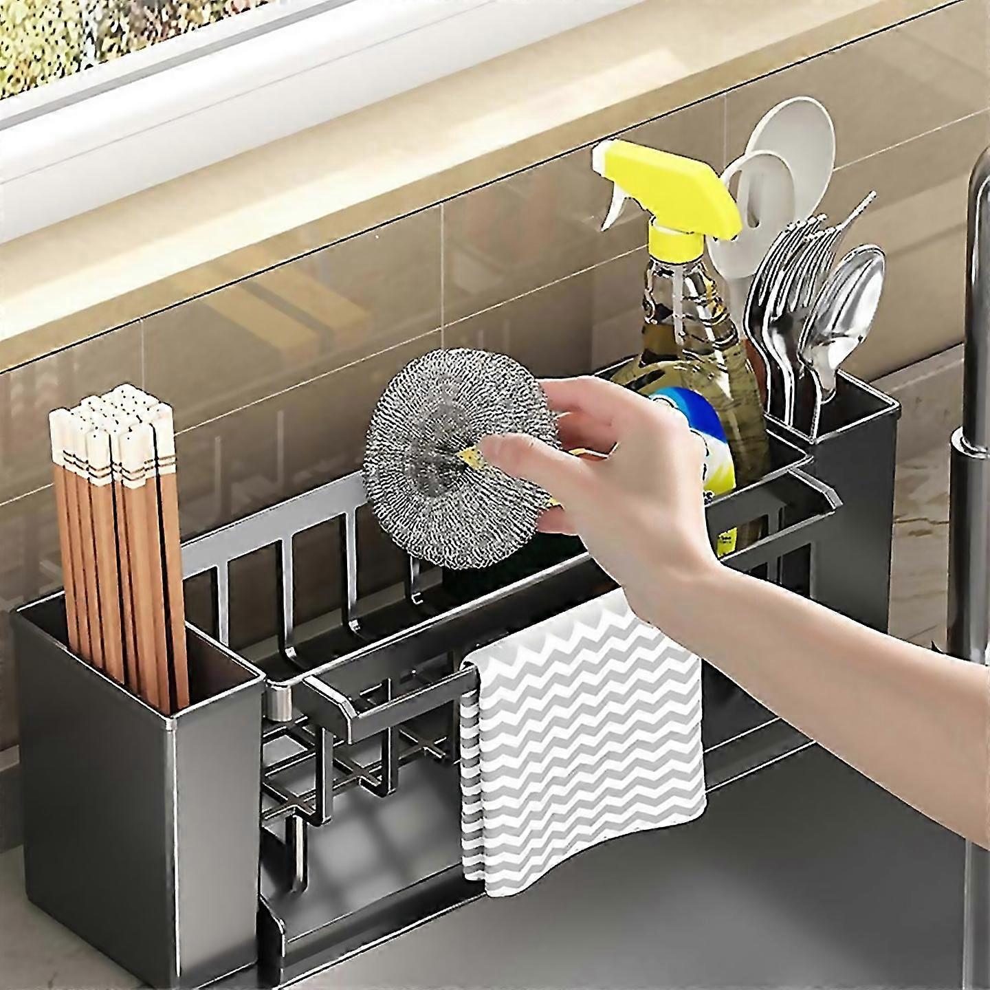 Selvdrænende Vask Hylde Sæbe Svamp Holder Karklud Håndklæde Rack Filterkurv Køkkenvask Afløb Ra