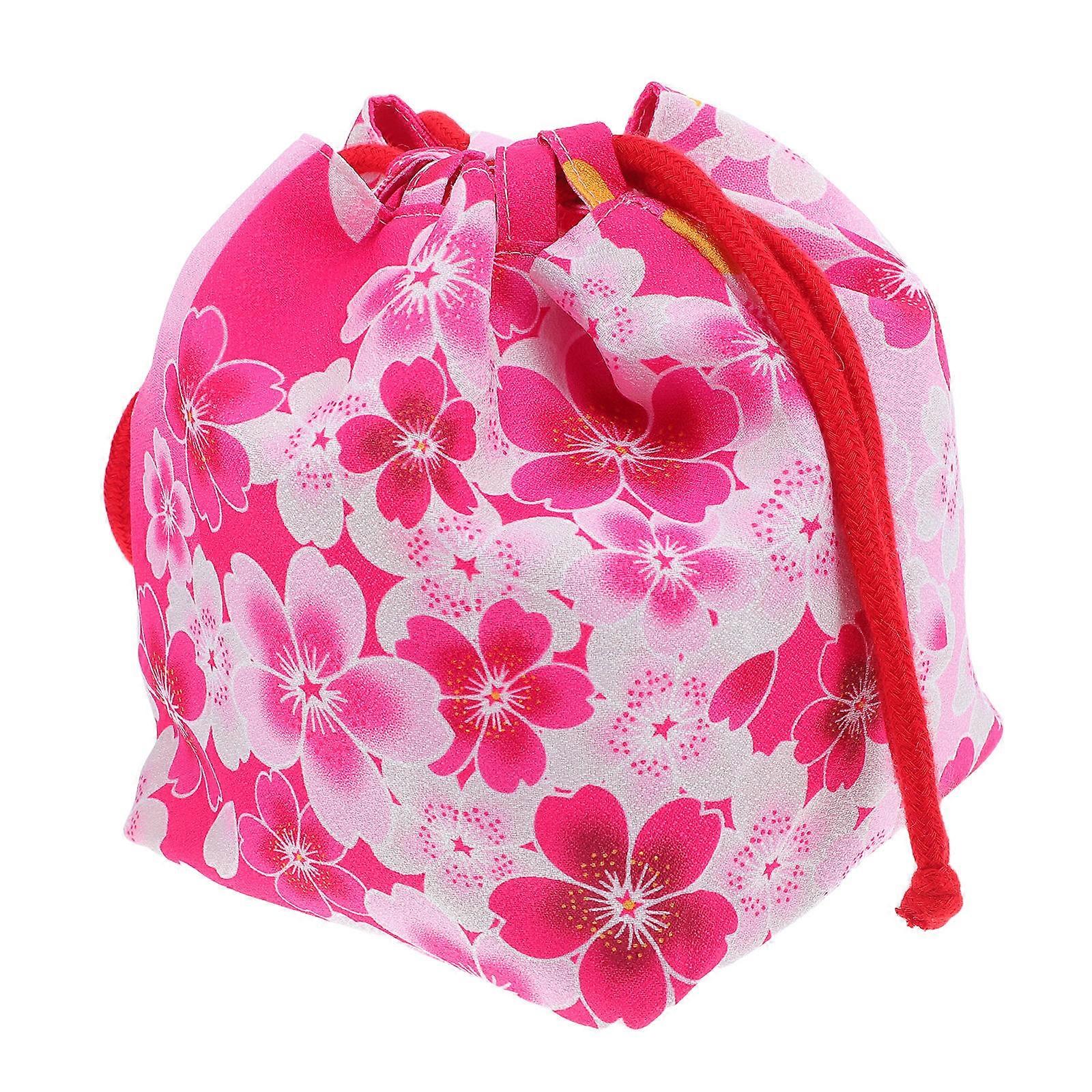 Square Lightweight Cherry Blossom Drawstring Bag Designed For Women Perfect For Storage 15*15*15CM 1Pcs