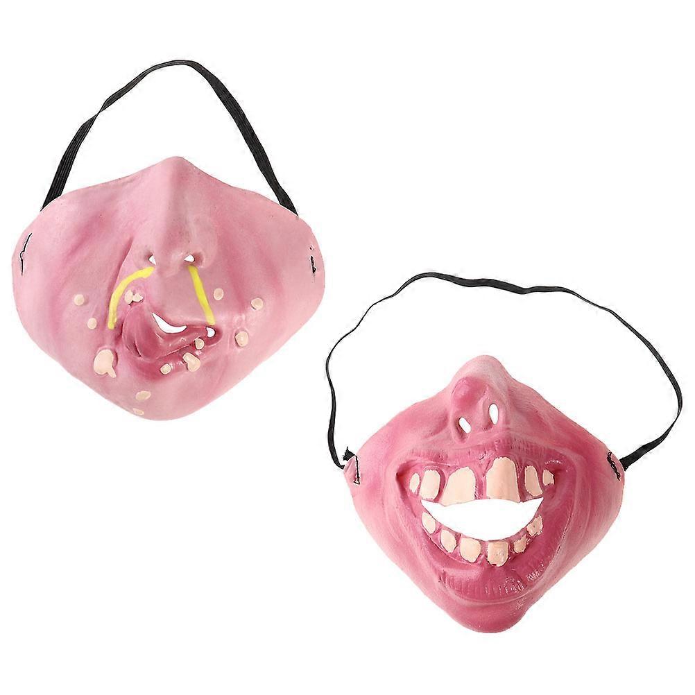 Prank Half Face Mask For Halloween Celebration Targeting Party Attendees In Pink Color 2Pcs