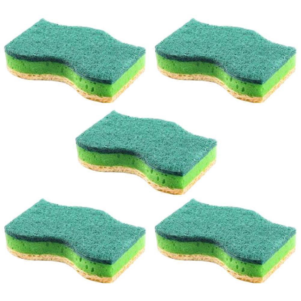 5Pcs Dual-Sided Cleaning Sponge For Household Kitchenware Washing Practical Green Dish Brush Ideal For Bathroom Use