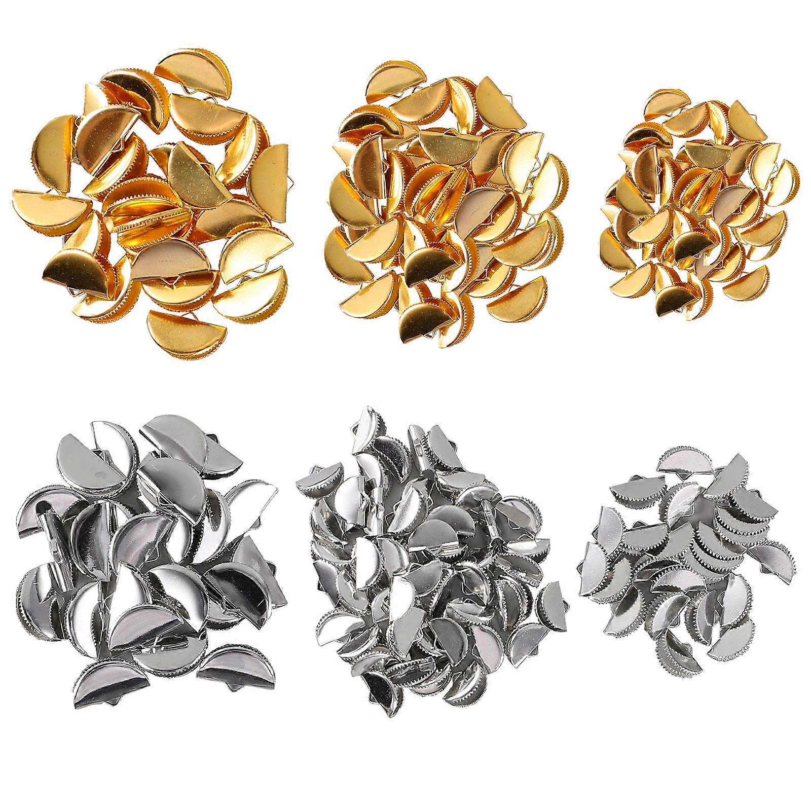 300Pcs Assorted Color Metal Crimp Ends for Craft Use with Half Round Design and Interior Teeth