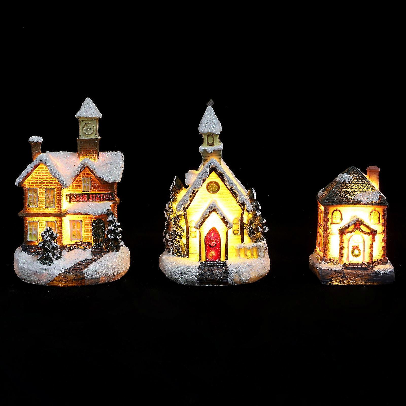 Chic Resin Craft Luminous House for Home Decoration in Assorted Color 3Pcs
