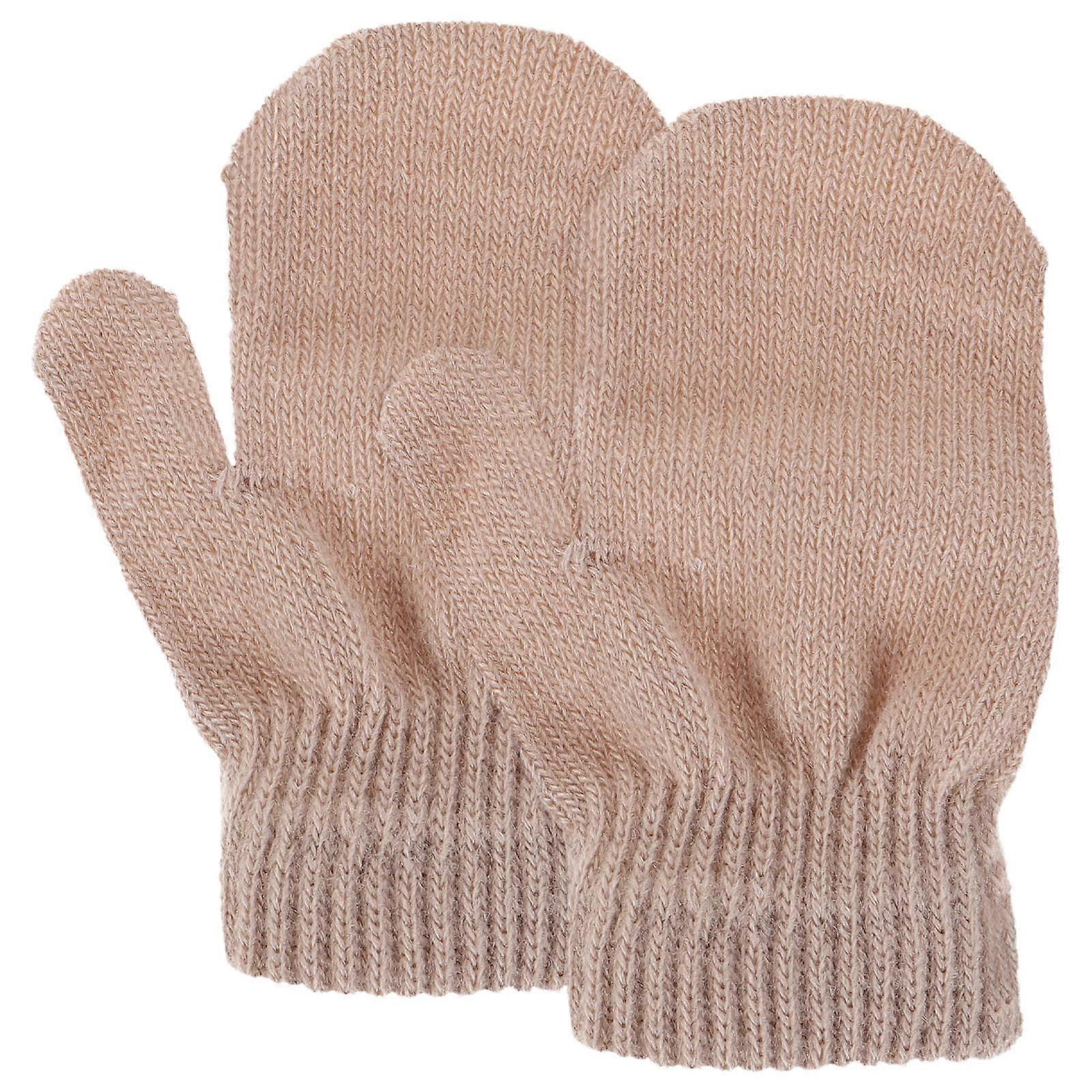 Extra Thick Winter Gloves for Boys – Stylish Knitted Mittens with Elastic Wrist Cuff, Light Brown, Warm & Simple Design for Cold Weather