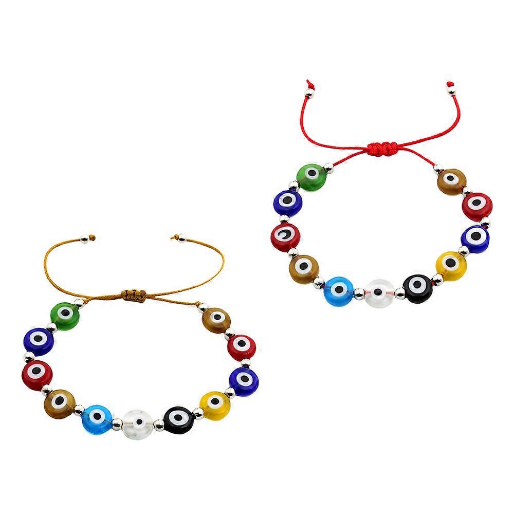 Evil Eye Beaded Bracelets with Glass Beads Adjustable Length Multi Color for Decoration 2pcs