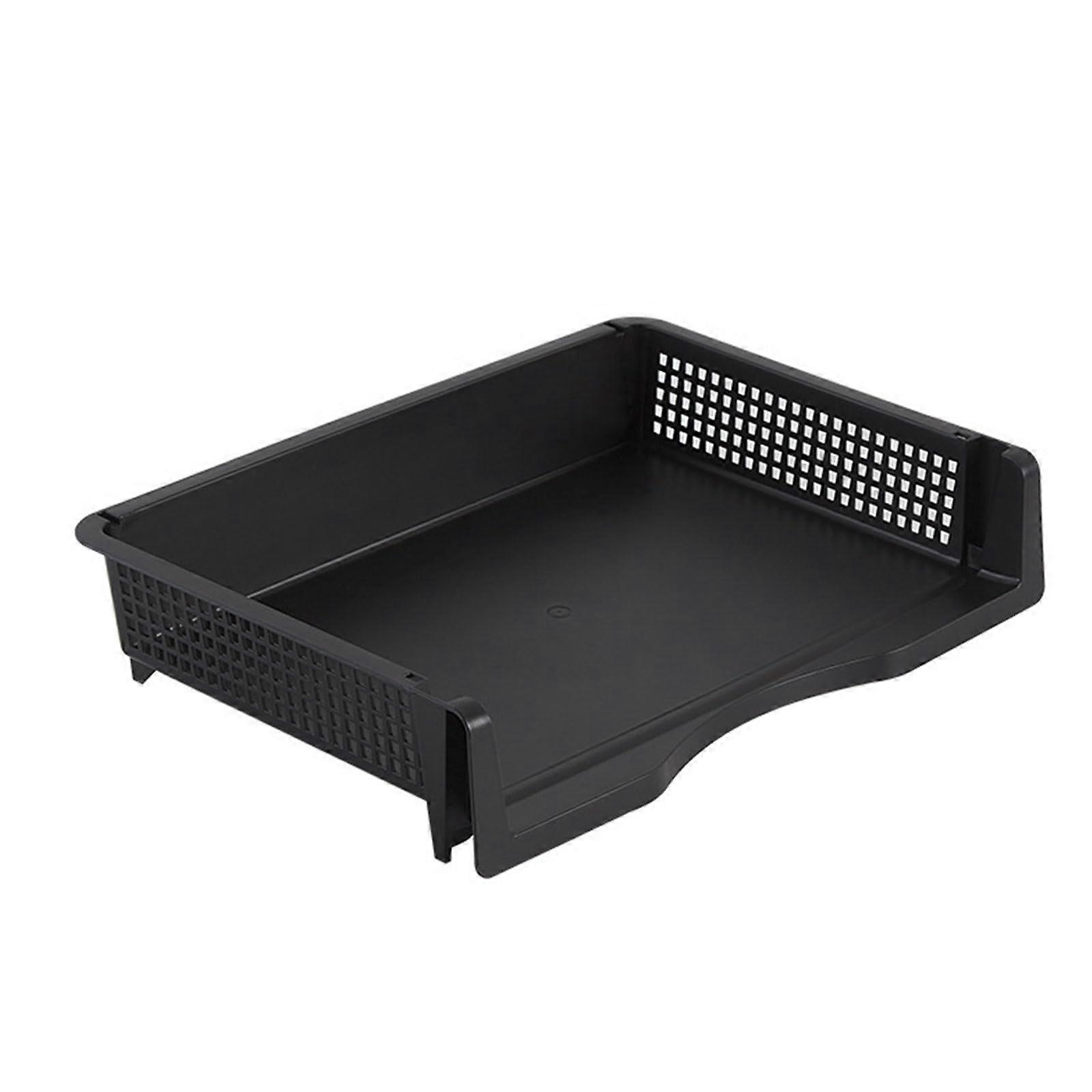 Stackable Letter Tray Document Organizer for Desk, Space Saving Vertical Horizontal Rectangle Design in Black Plastic