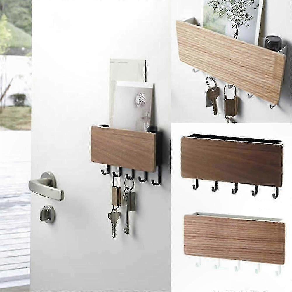 Wooden Wall Shelf with Storage Hooks for Keys and Small Items Organizer Hanger Decorative Rack Mounted Holder
