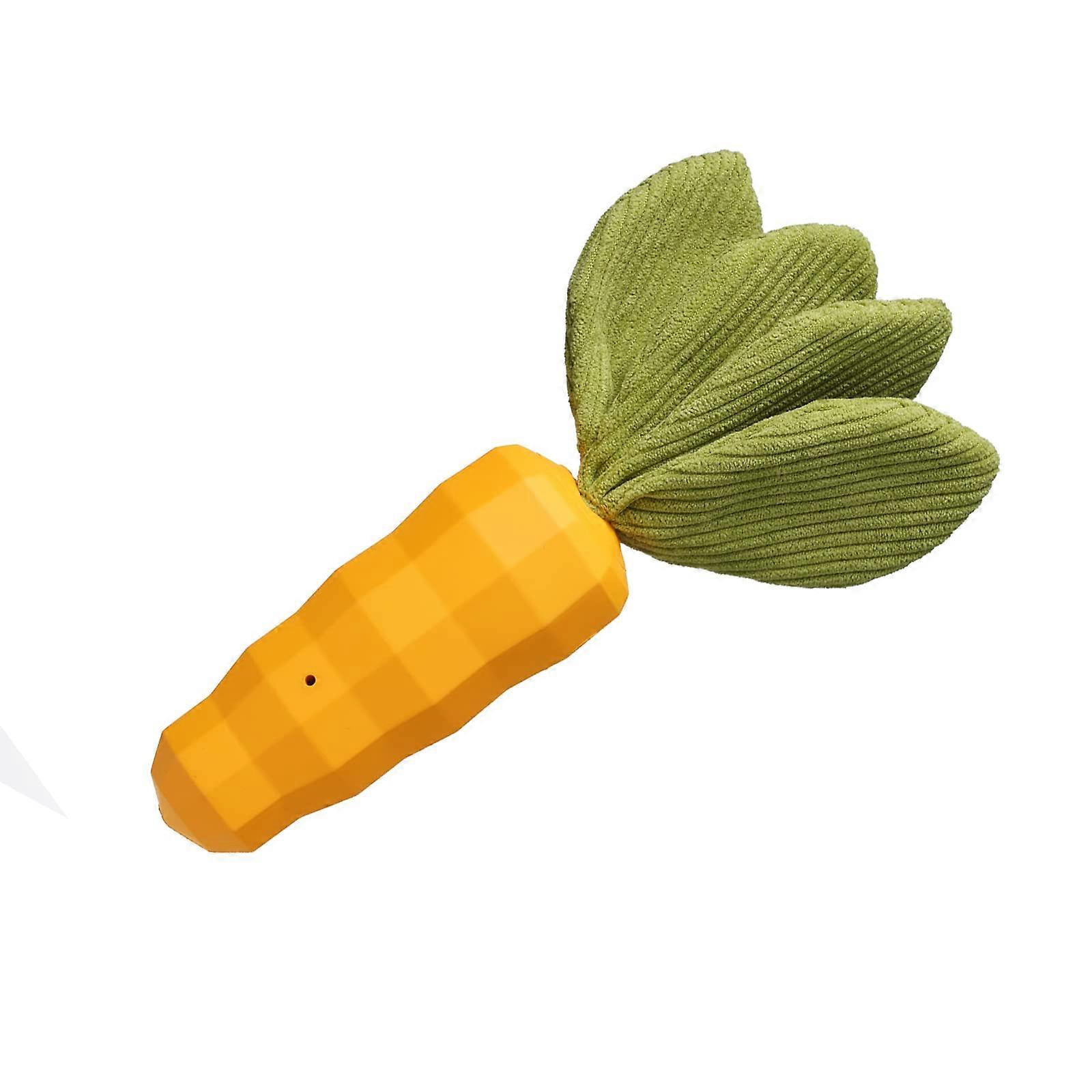 Dog Chew Toy Durable Rubber Carrot Design with Squeaker for Puppy Medium Large Dogs Teeth Cleaning Yellow