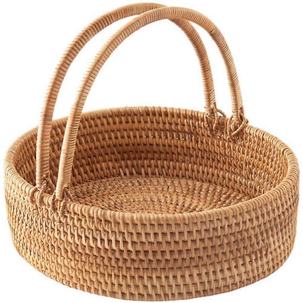 Rattan Picnic Basket Serving Basket with Handle, Large Outdoor Organizer for Flowers, Camping, and Birthdays
