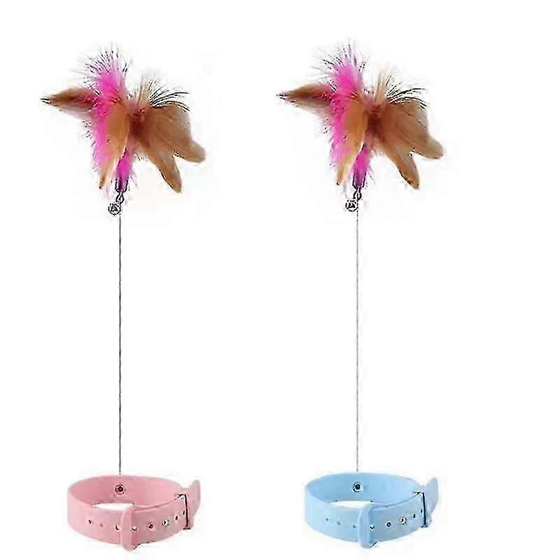 Cat Collar Toy, New Premium Teasing Wand with Colorful Natural Feathers and Bell, Lightweight Silicone for Extra Comfort, Interactive Self Playing Toy