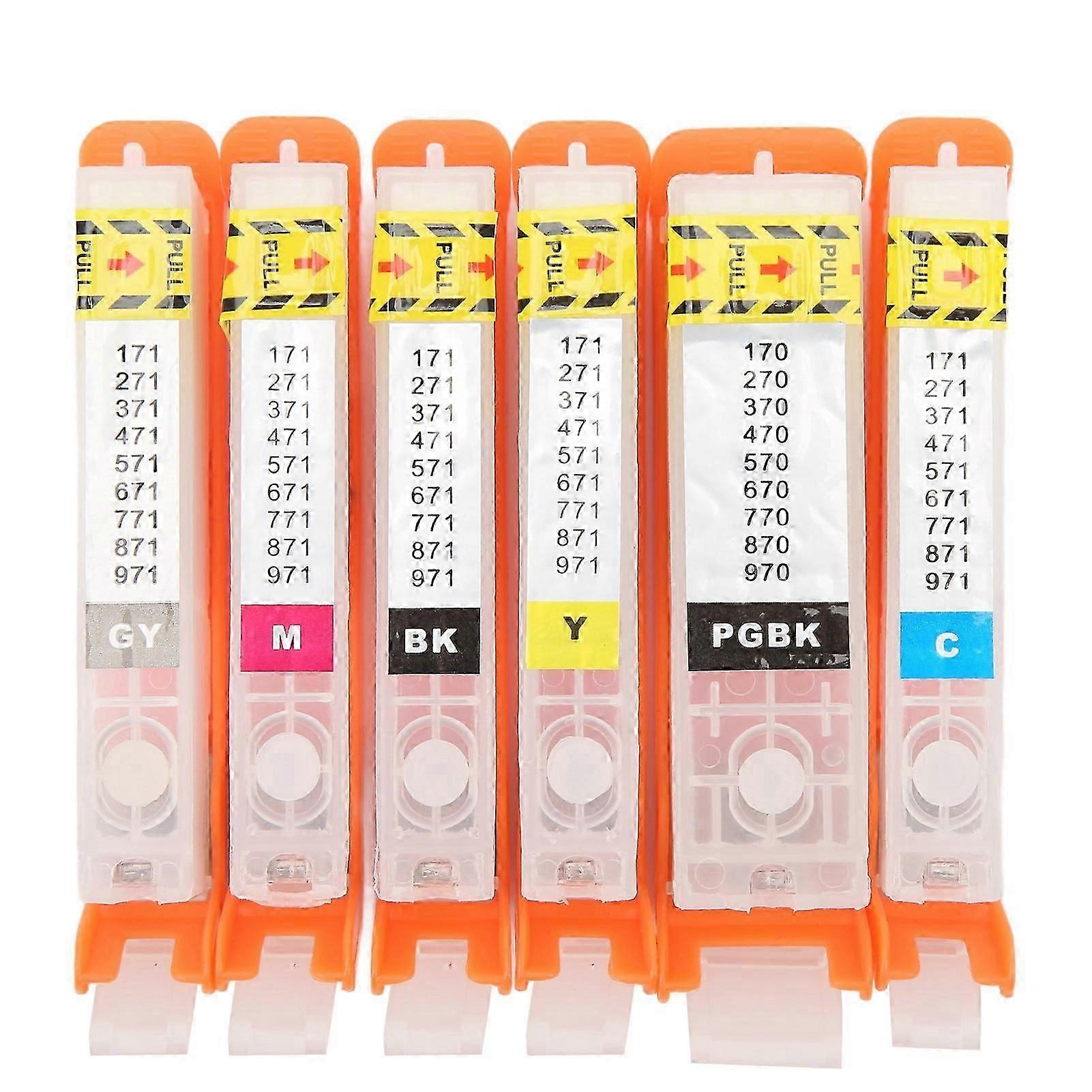 6Pcs 6 Color Printer Ink Cartridge Permanent Chip Fluent Robust Refill Ink Cartridge Large Small BK C M Y GY 770 771