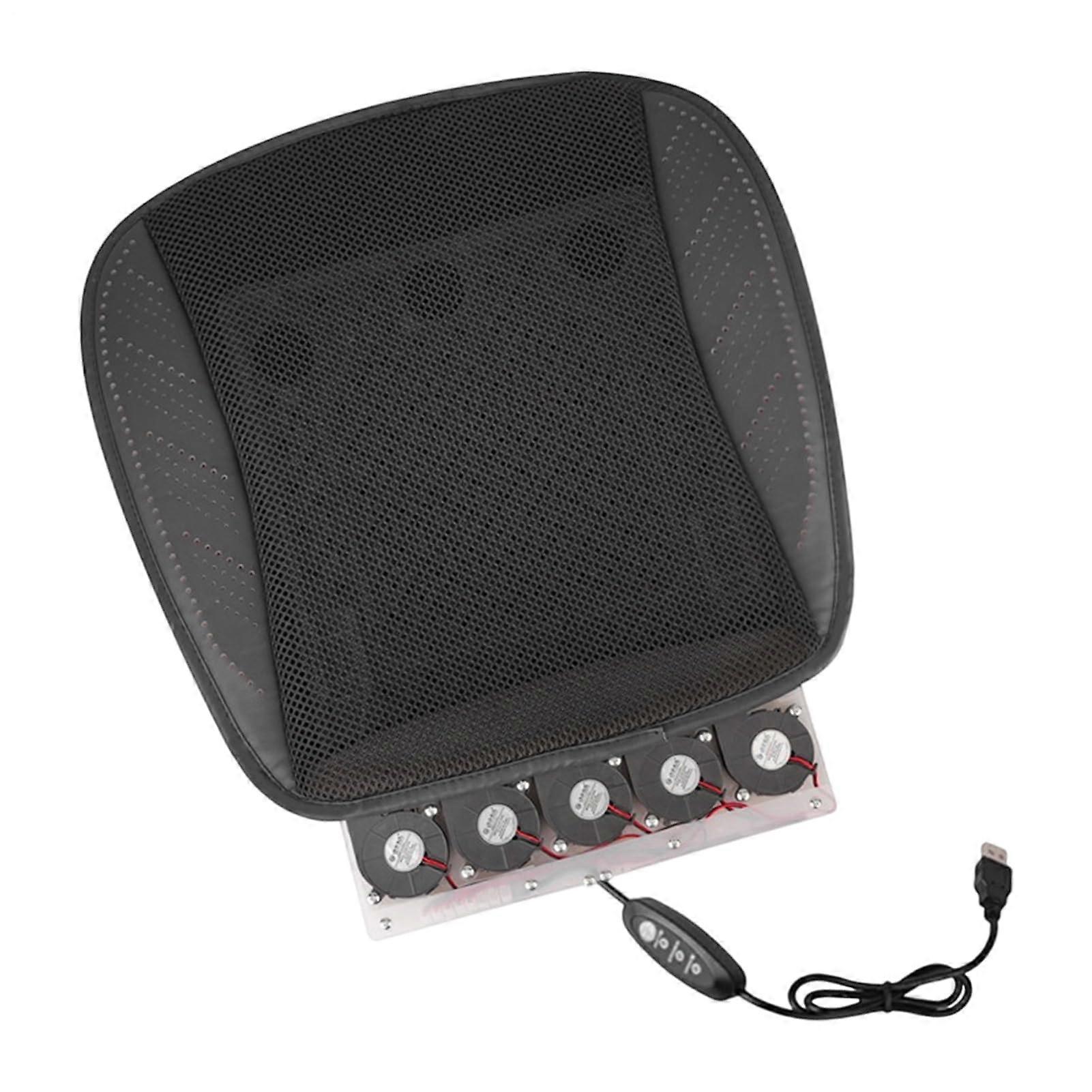 Car Seat Cushion With Five Fans Ventilated Pad Three-Speed Adjustable Universal Fit For Truck Home Use Black