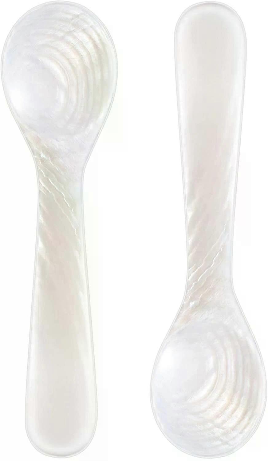 Caviar Spoons, Set of 2 Mother of Pearl Spoons with Handcrafted Round Handle
