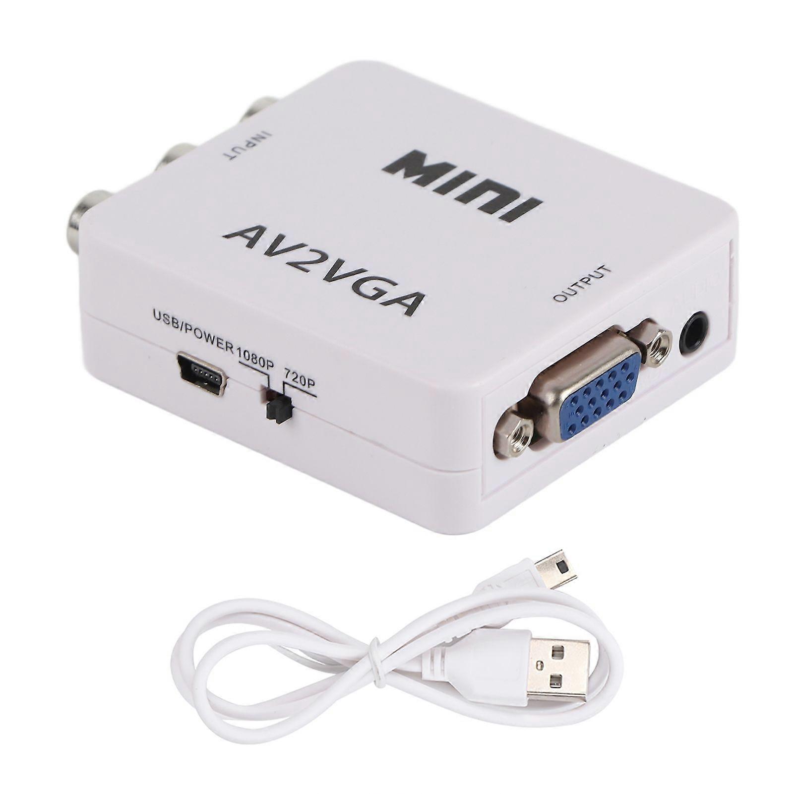 480P Mini Composite AV to VGA Adapter TV Set Top Box Audio Video Converter (White)