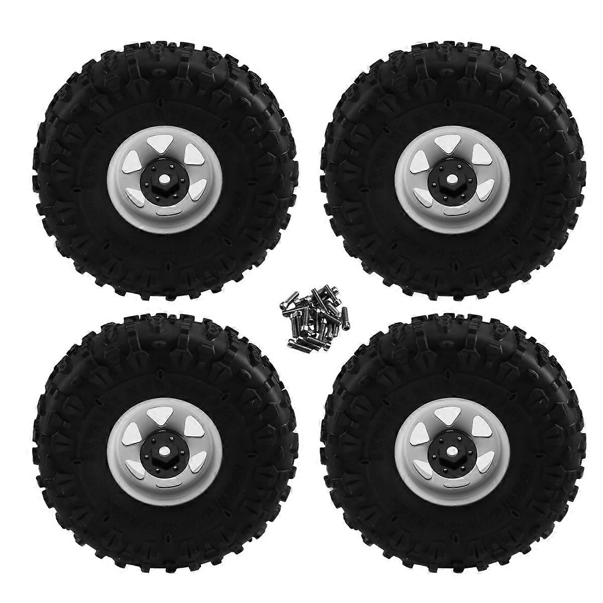 4pcs 122mm 1.9 inch Metal Beadlock Wheel Rim Rubber Tire Set White