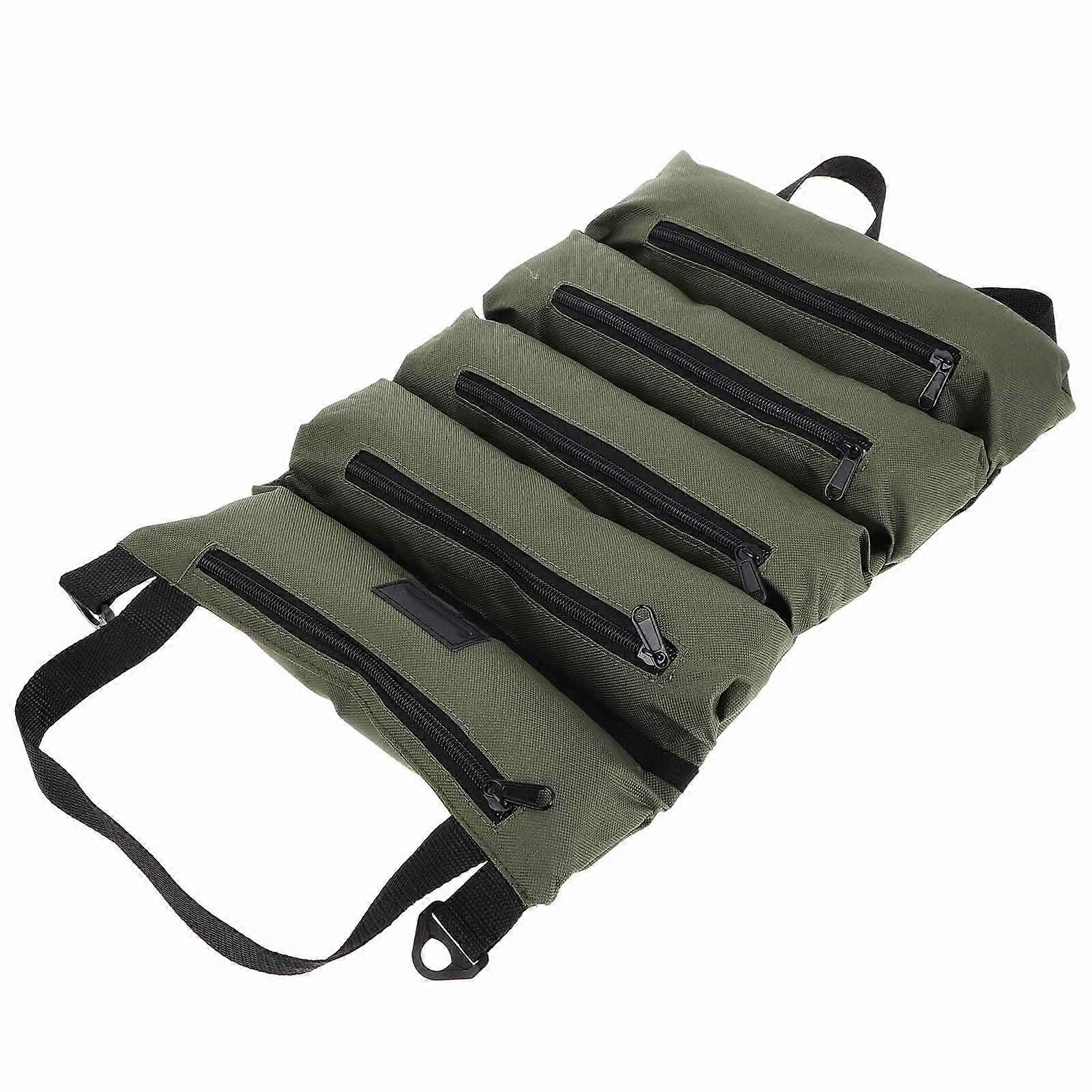 Multipurpose Tool Roll Up Bag Portable Design Large Capacity Storage Green Color Rectangular Shape For Travel Repair Tasks 1Pcs