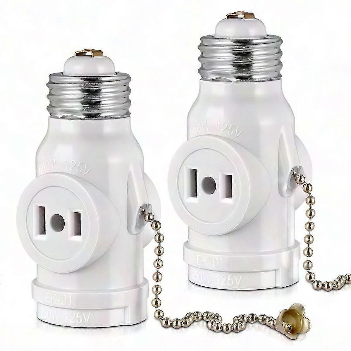 2 Outlet Light Socket Adapter, E26 Bulb Socket to Outlet Splitter, Convert Medium Screw Socket to Dual Electrical Outlets