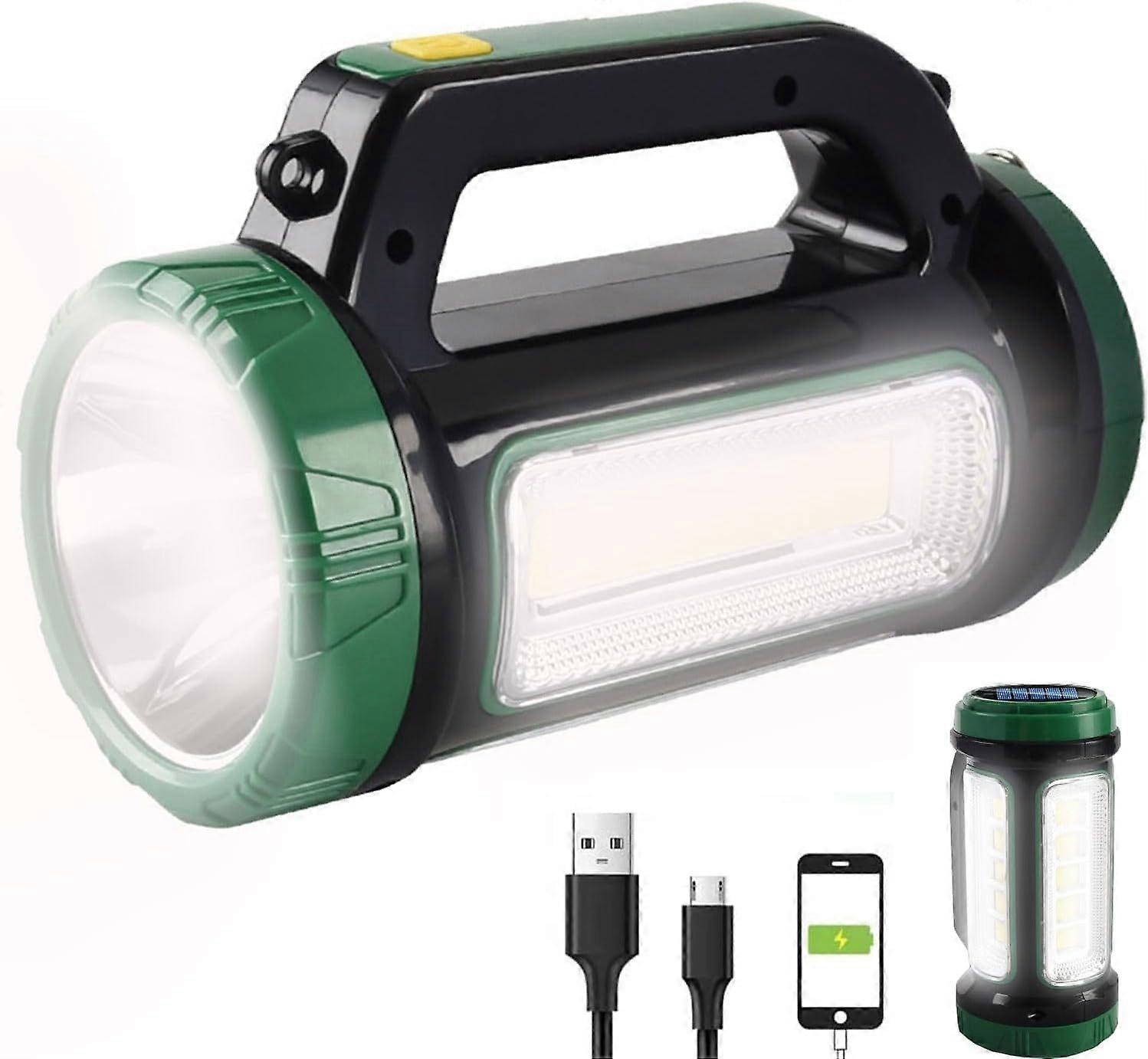 Solar LED Searchlight Spotlights, Rechargeable Super Bright Handheld Spotlight Lantern(Green)