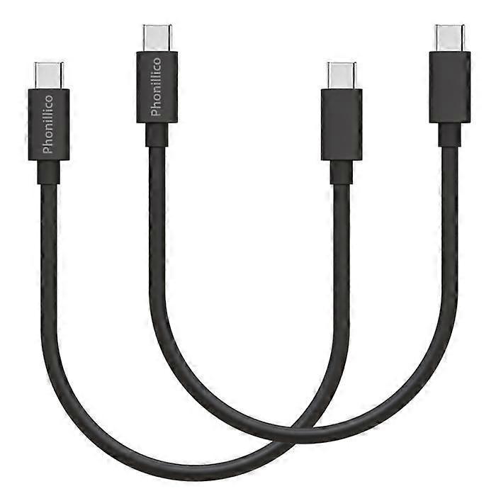 Lot of 2 Cables 20cm USB-C to USB-C Black for Samsung Galaxy A22 4G - A22 5G - A03S - A13 - A13 5G - A23 - A33 5G - A73 5G Phonillico®
