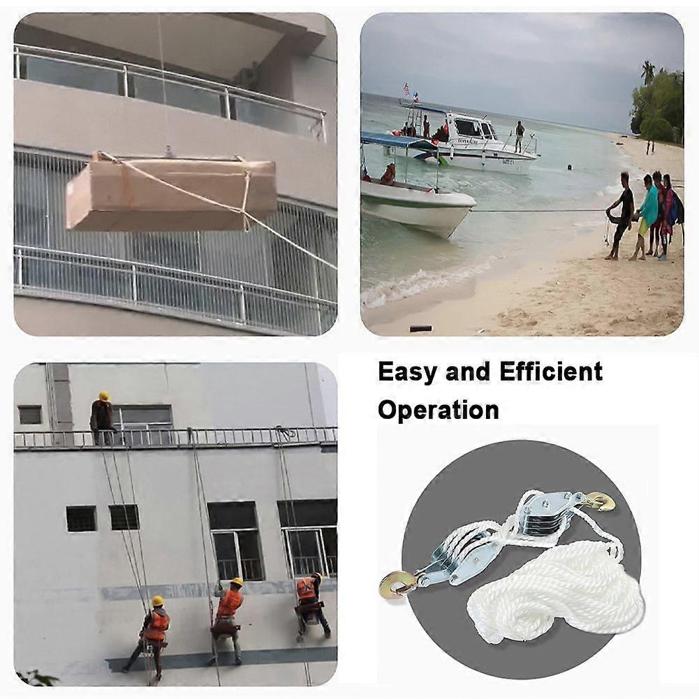 270 Rotatable Rope Pulley Block Zinc Alloy Hook Handheld Crane Heavy Duty Polyethylene Rope Pulley Hoist Manual Lifting Device for Effortless Lifting