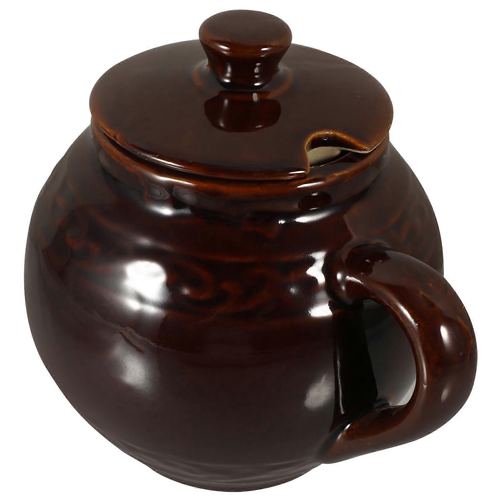 Ceramic Food Container for Storage Use Household Salt Jar Brown