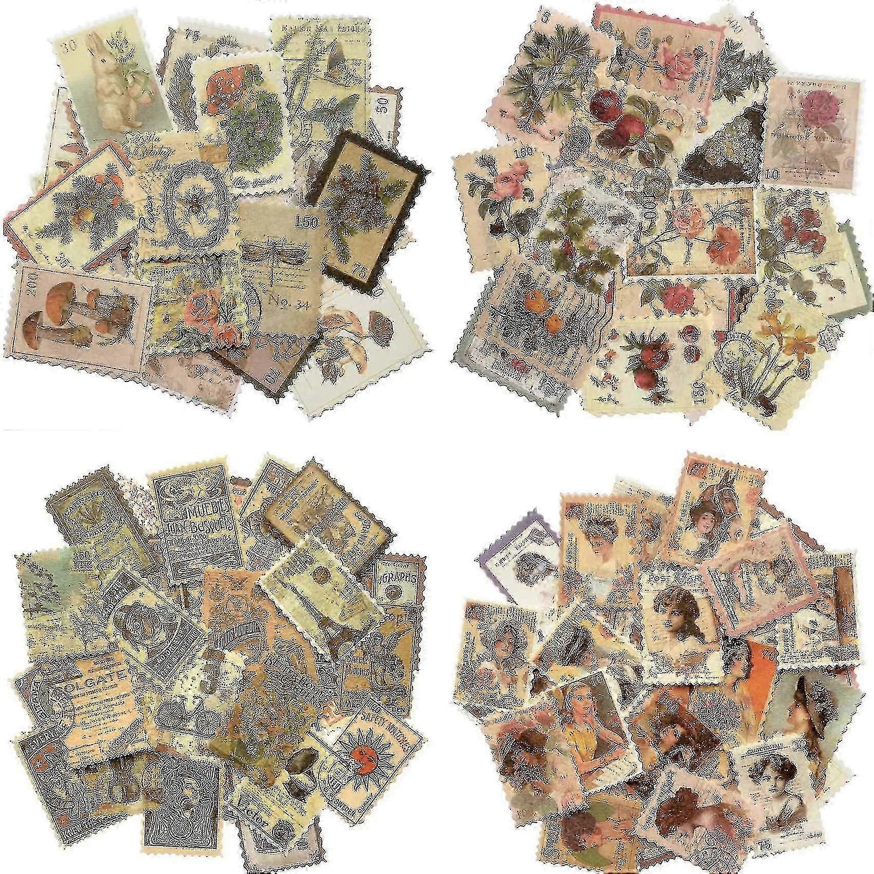 480pcs Vintage Postage Stamp Stickers, Aesthetic Botanical Deco Paper Sticker For Scrapbooking, Jou