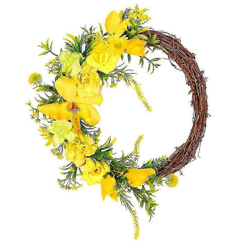 Yellow Flower Door Wreath Artificial Handcrafted Wreath for Many Room