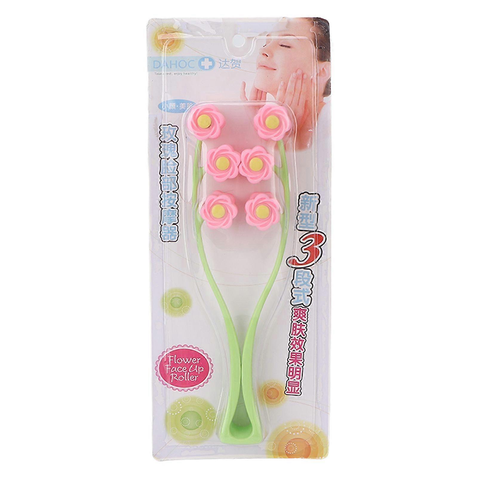 Face Roller Multiple Rollers Concave Convex Particles Comfortable Handle Multiple Rollers V Shaped Face MassagerPink