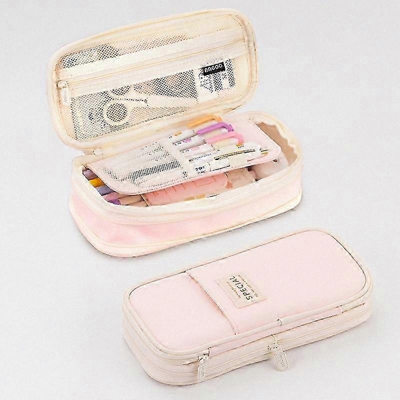 Large Capacity Double-Layer Retractable Pencil Case for School and Office