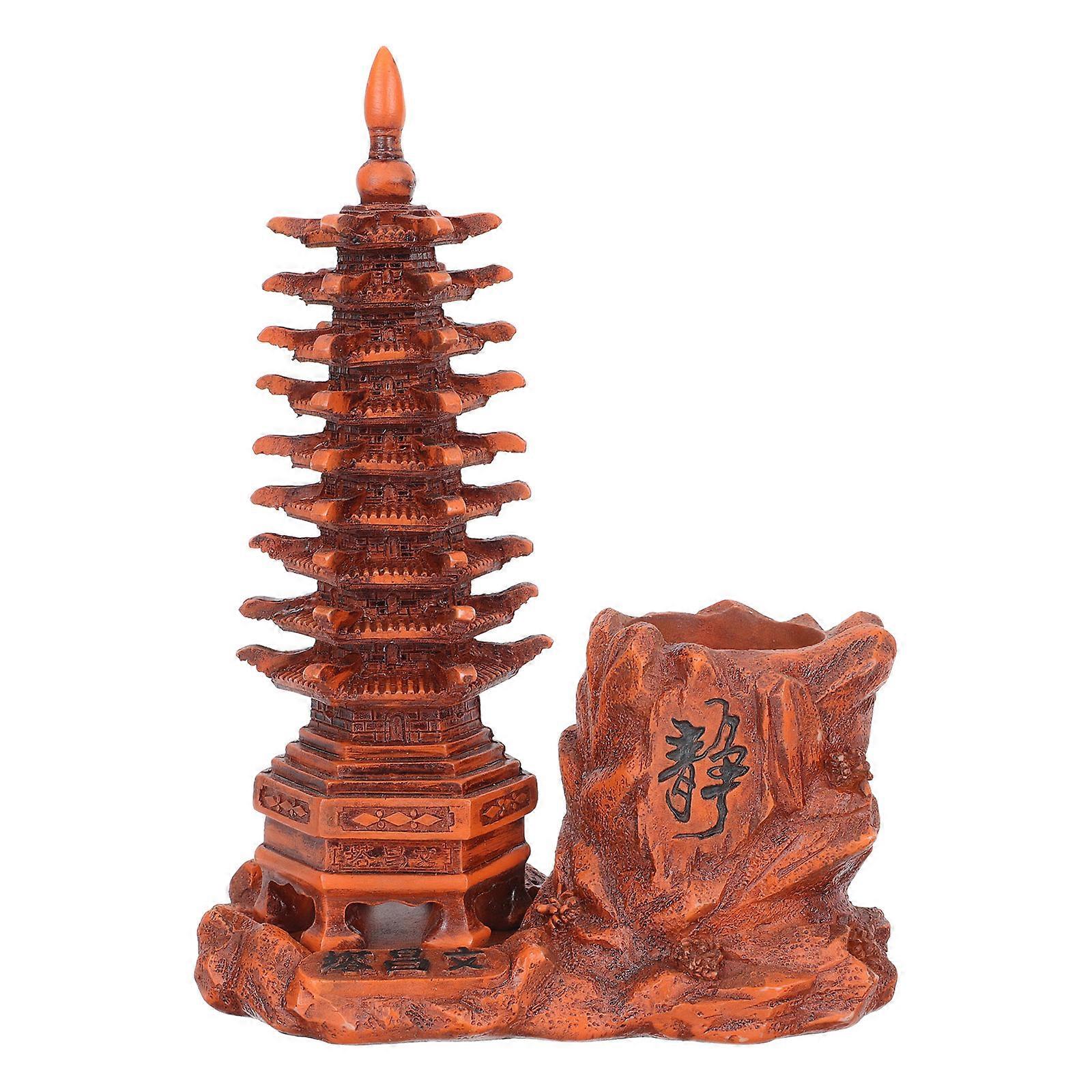 Tower Design Pen Holder Resin Decorative Vase for 1Set