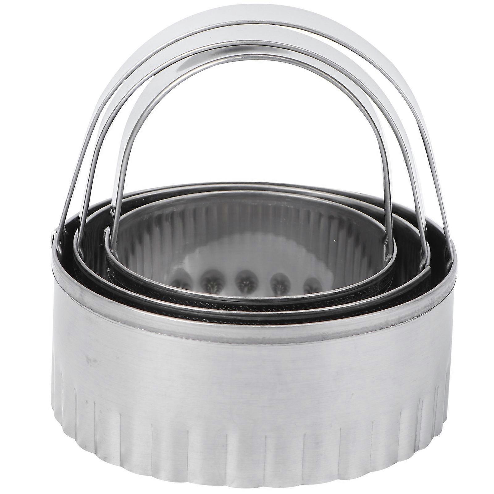 Baking Mold Round Biscuit Stainless Steel Cookie Cutter with Handle 6Pcs