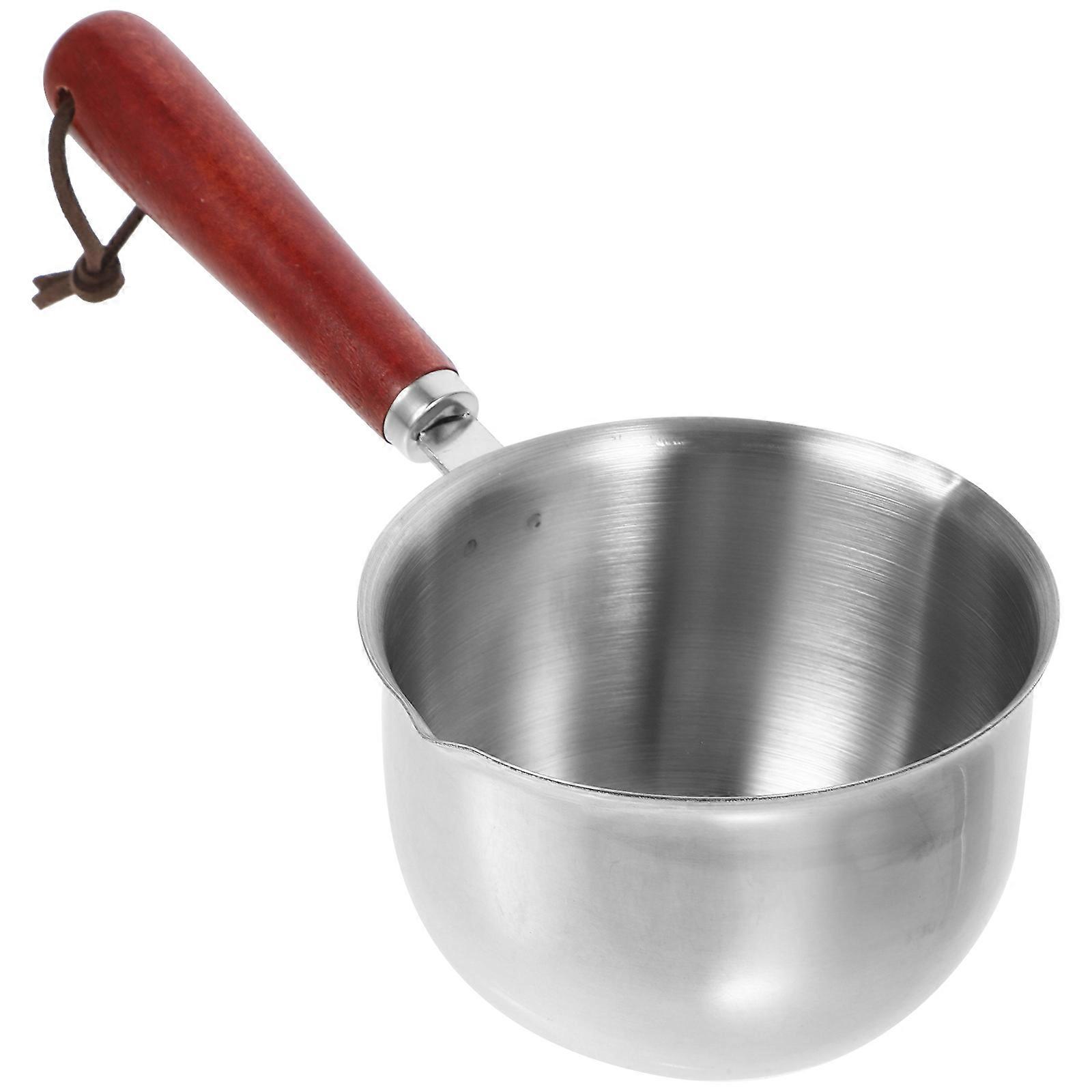 Stainless Steel Mini Saucepan Cooking Pot For Home Cooking And Student Use 300Ml With Wood Handle 4Pcs
