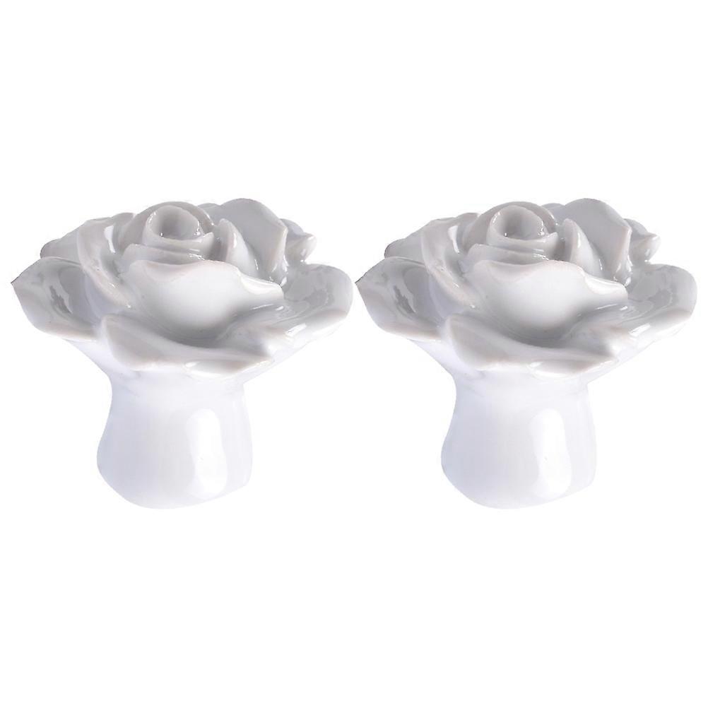 Rose Drawer Knobs Ceramic Pull Handles for Kitchen 6Pcs White
