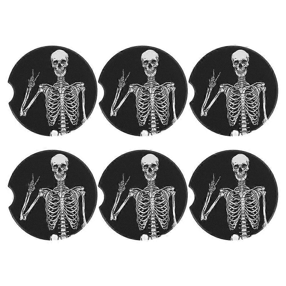 Ceramic Absorbent Halloween Skull Pattern Coasters for Daily Use 18Pcs