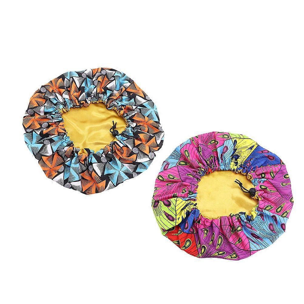 Double Layer Kids Sleeping Caps for Sleeping Wearing 2Pcs Printed Adjustable Hats