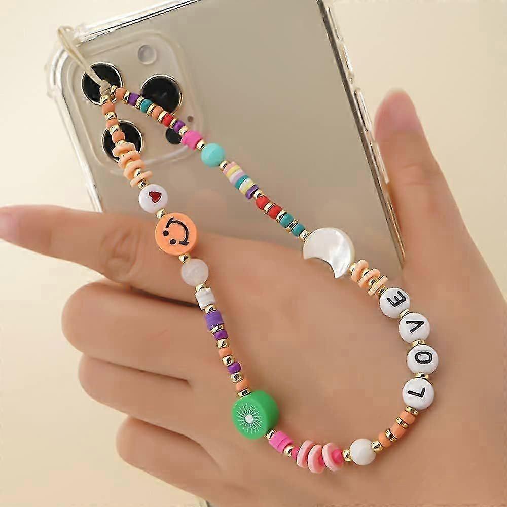 Mobile phone chain beads mobile phone pendant. Bohemian smiley star moon clay