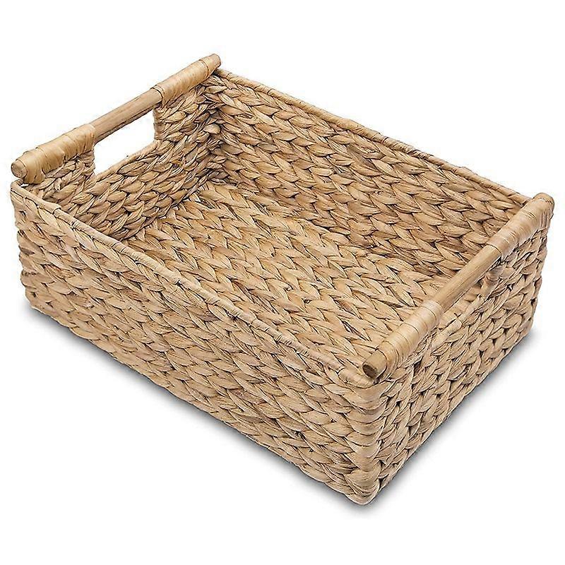 Large Wicker Baskets for Organizing Bathroom, Hyacinth Baskets for Storage, Wicker Storage Basket with Wooden Handle