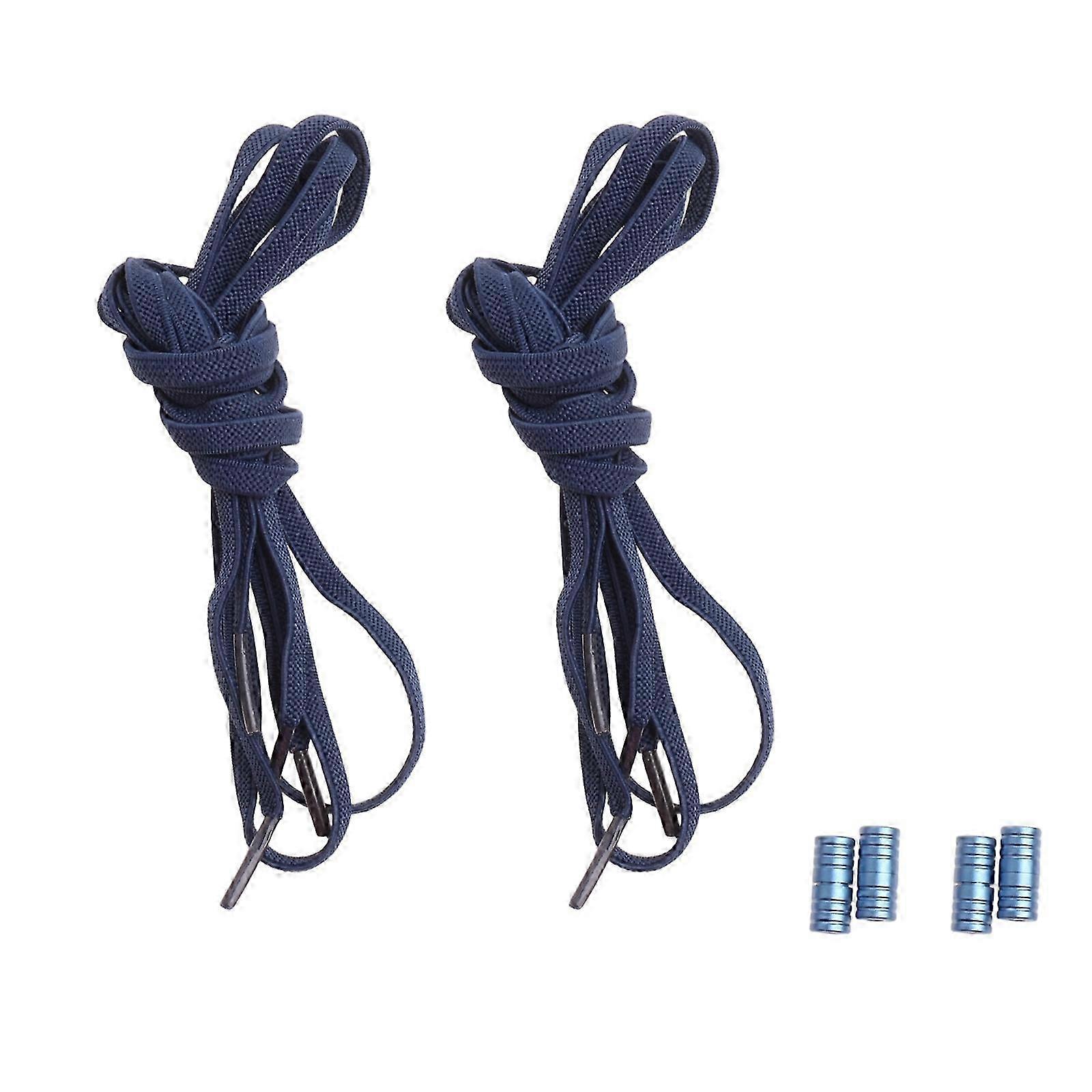 2 Pairs No Tie Elastic Shoe Laces, Shoe Laces Blue Elastic Shoelaces with Metal Capsule Quick Lock Buckle Shoelaces for Adult Elastic Laces for 26s