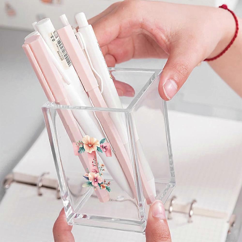 Acrylic Large Capacity Pencil Case Girls And Boys Practical Pen Holde Desk Accessories Pink Rose Initial Name 26 Letters Pattern