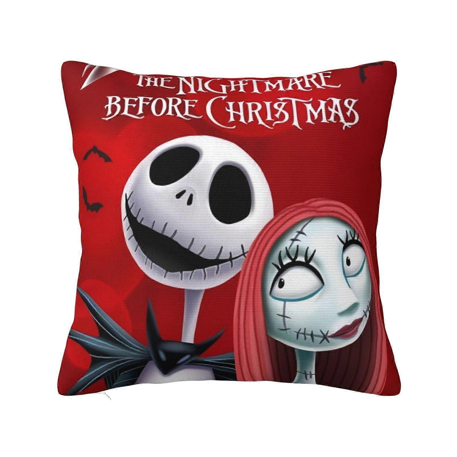 Nightmare Before Christmas Plush Pillow Cases, Square, Double-Sided, Soft Decor for Bed, Sofa, Car, Bedroom, White, No Insert