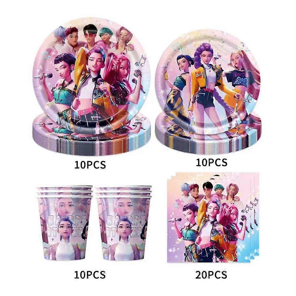 Ensemble de vaisselle violette K-Pop Demon Hunters : assiettes, gobelets et nappes