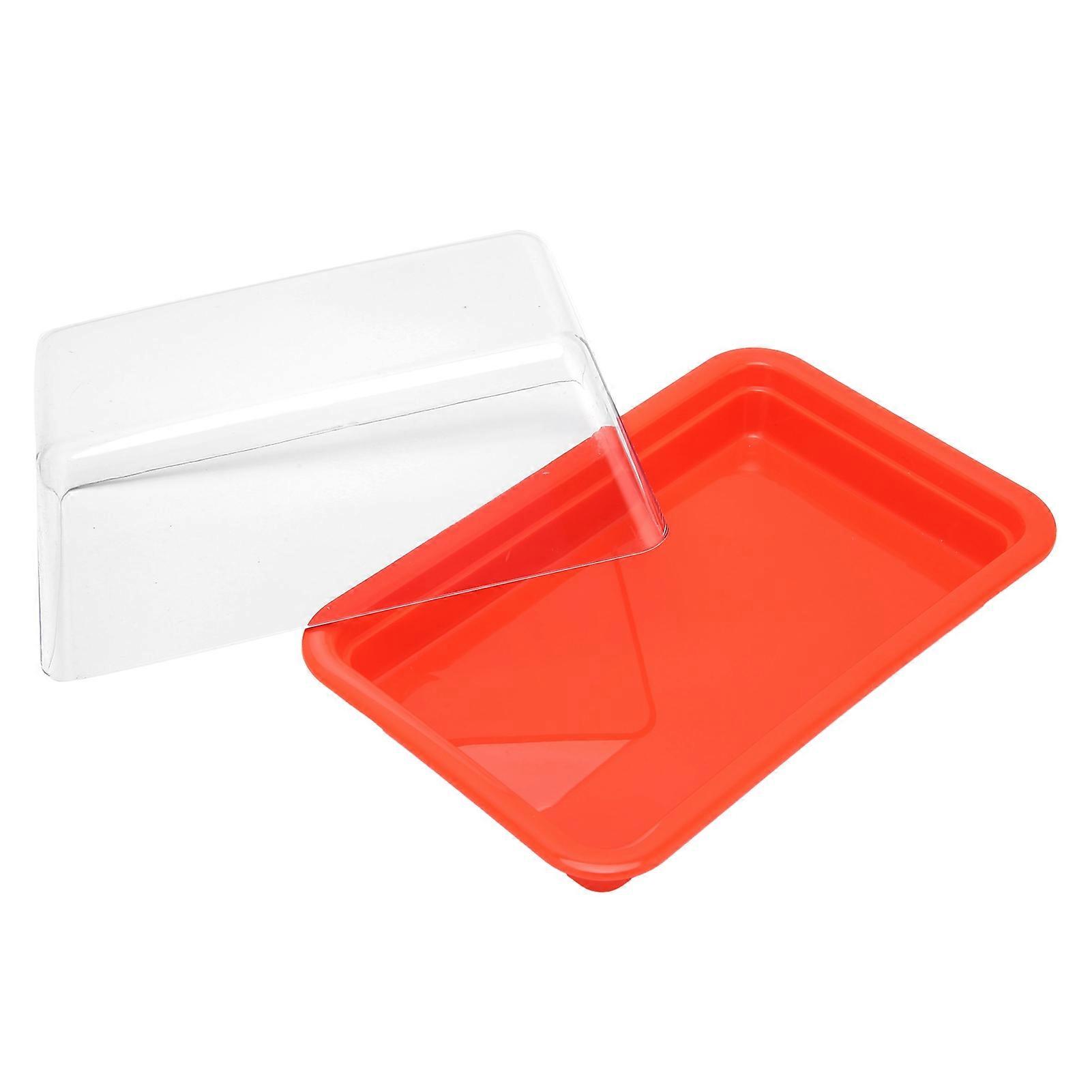 Quadrate Plastic Butter Storage Box Butter Cutter Cheese Container with Transparent LidRed 