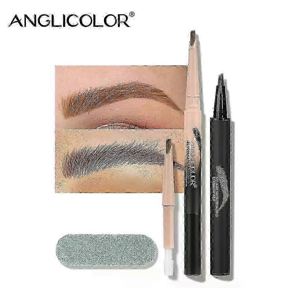 Eyebrow pencil, set of eyebrow pencils - improved liquid pencil for eyebrow | waterproof pencil with 4 stroke microtip applicator