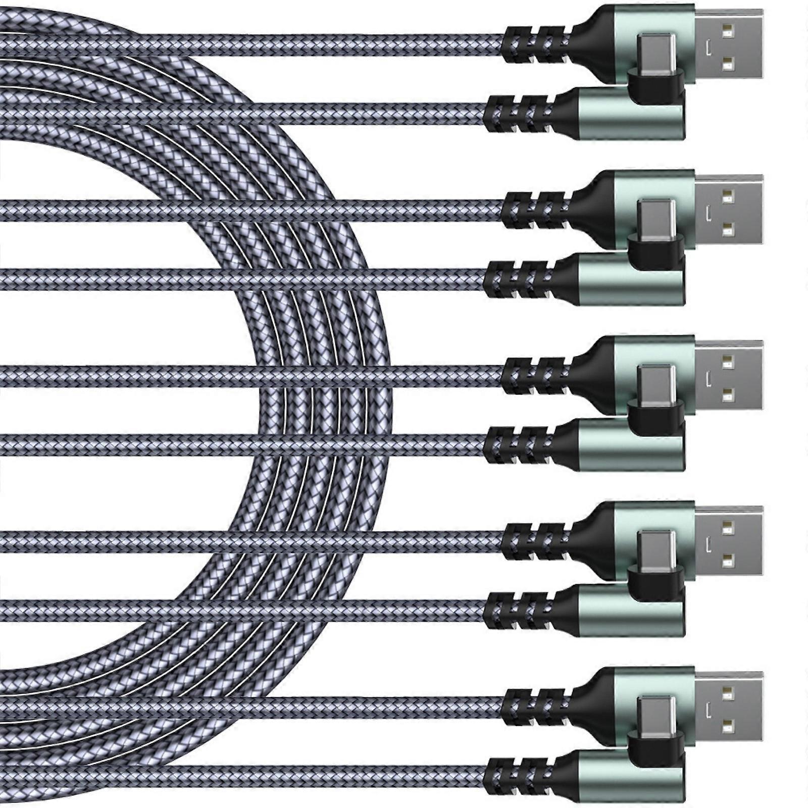 Reinforced Nylon USB C Charging Wire 2 Meter Length L Shape Enhancing Flexibility for Tight Space Device Compatibility  Grey