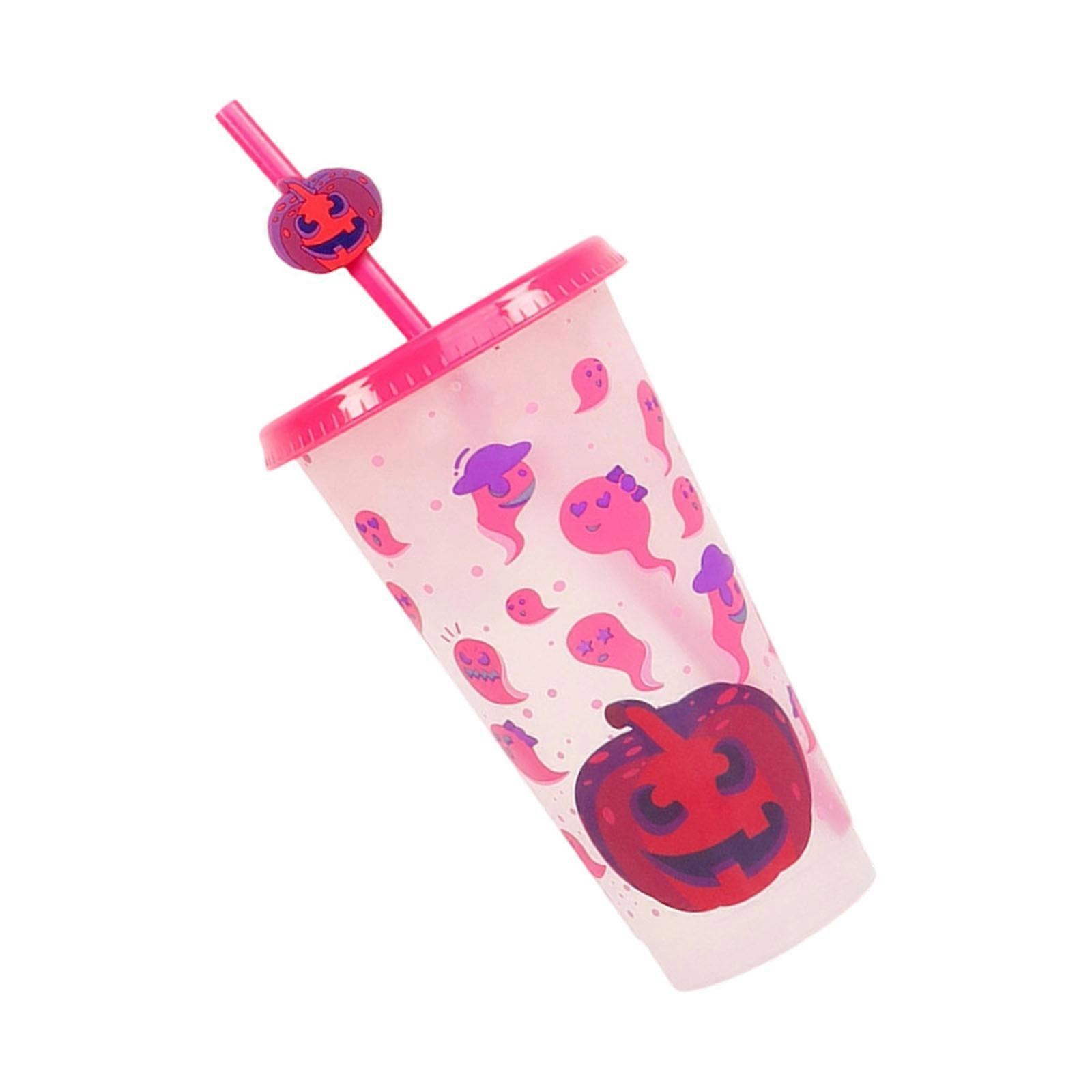 Sustainable 710ML Halloween Cup With Color Transition Effect Perfect For Cold Drink Comes With Secure Covers And Straw  Rose red